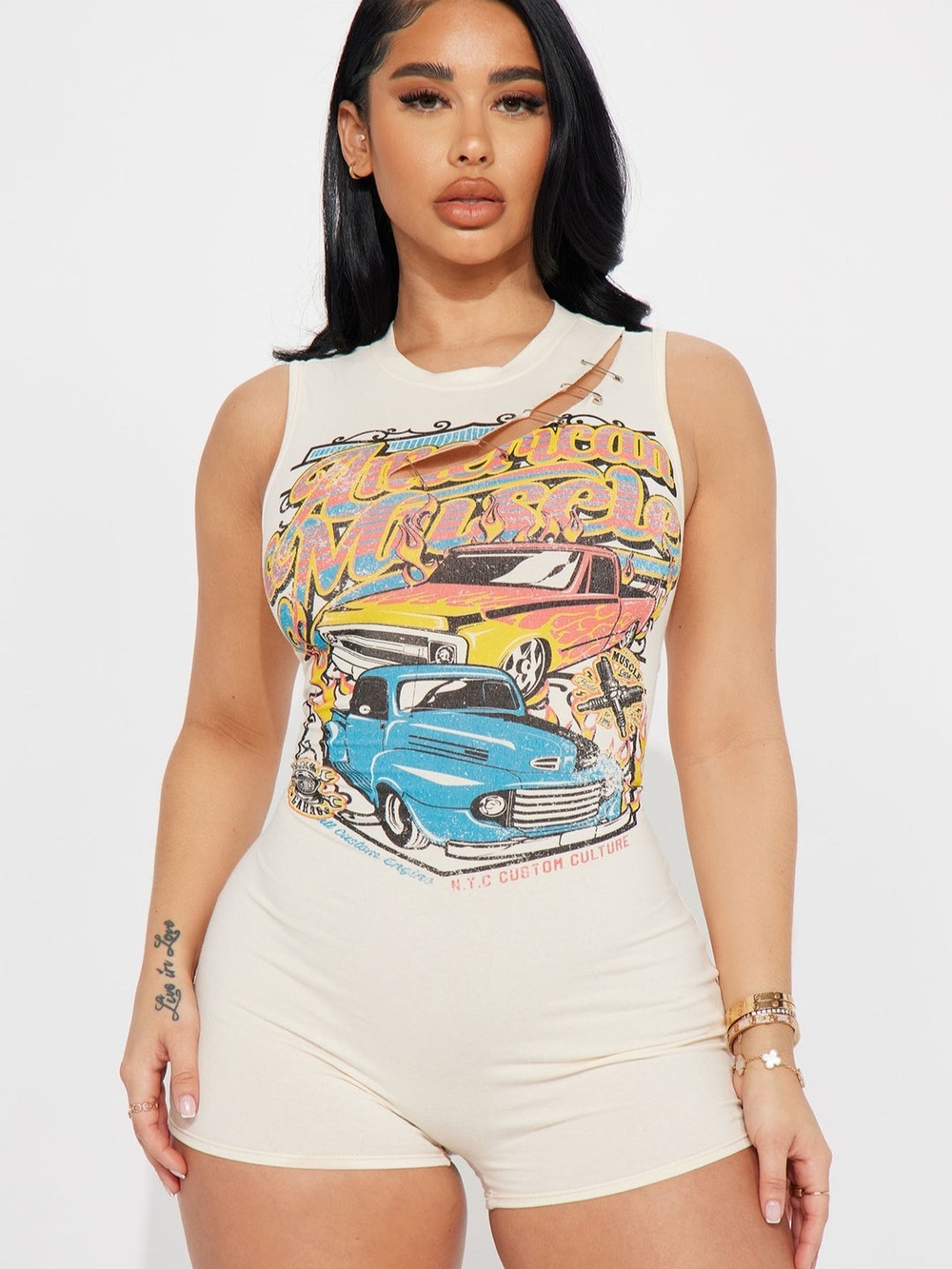 Muscle Car Romper- Cream